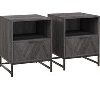 HOMCOM Conjunto de 2 Mesitas de Noche Mesillas de Noche con 1 Cajón Estante Abierto y Patas de Acero Estilo Industrial para Dormitorio Salón Oficina 40x40x52 cm Gris Oscuro