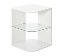 HOMCOM Mesita Auxiliar de Salón Mesilla de Noche con 3 Estantes Tablero de Cristal para Sala de Estar Dormitorio 40x40x56 cm Blanco Aosom España
