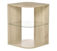 Homcom mesita auxiliar de salón moderna mesilla de noche con 3 estantes tablero de cristal mesita de café para sala de estar dormitorio 40x40x56 cm madera natural