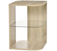 HOMCOM Mesita Auxiliar de Salón Mesilla de Noche con 3 Estantes Tablero de Cristal para Sala de Estar Dormitorio 40x40x56 cm Blanco Aosom España