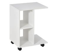 HOMCOM Mesa Auxiliar Multifuncional Lateral de Sofá en Forma de C con Estantes Abiertos y Ruedas con Bloqueo 45x35x58 cm Blanco Aosom España