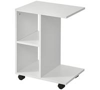 HOMCOM Mesita Auxiliar con Ruedas Mesa para Sofá en Forma de C con Estantes Abiertos para Salón Diseño Compacto 45x35x58 cm Blanco