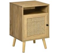 HOMCOM Mesita de Noche 39x35x60cm Natural | Con armario con puerta de caña y nicho, diseño vintage.