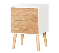 HOMCOM Mesita de Noche Blanca Madera con 2 Cajones Comoda Rústica Cajonera Mesilla Mueble para Dormitorio Armario Almacenamiento 40x30x55,5 cm Blanco y Natural Aosom España
