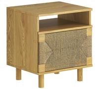 HOMCOM Mesita de Noche Bohemio con Puerta de Cuerda de Papel Estante Abierto Apertura por Presión 45x39x50 cm Roble