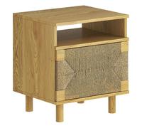 Homcom mesita de noche bohemio con puerta de cuerda de papel, mesilla de noche con estante abierto, patas de madera y apertura por presión, mesa auxiliar para dormitorio, salón, 45x39x50 cm, roble 45