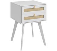 HOMCOM Mesita de Noche Cannage Ratán con 2 Cajones 40x40x60 cm Blanca | Mesilla de Noche, Mesita Auxiliar Pequeña, Dormitorio, Salón