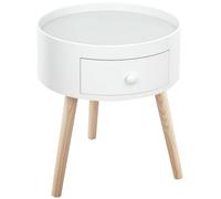 HOMCOM Mesita de Noche con 1 Cajón Mesa Auxiliar Redonda con Borde Elevado y 3 Patas de Madera para Dormitorio Sala de Estar Estilo de Moderno Ø38x45 cm Blanco