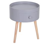 HOMCOM Mesita de Noche con 1 Cajón Mesa Auxiliar Redonda con Borde Elevado y 3 Patas de Madera para Dormitorio Sala de Estar Estilo de Moderno Ø38x45 cm Gris