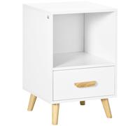 HOMCOM Mesa Auxiliar Moderna Mesita de Noche con 1 Cajón y Compartimiento de Almacenamiento Mesilla de Noche para Salón Dormitorio Cama 40x40x62 cm Blanco