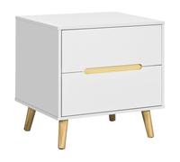 Homcom mesita de noche con 2 cajones y patas de madera mesilla de noche para dormitorio salón cama oficina estilo moderno 50x40x50,5 cm blanco