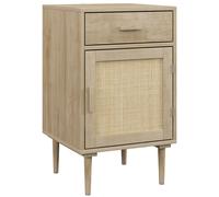 HOMCOM Mesita de Noche con Armario y Estante Puerta Tejida de Ratán + 1 Cajón Diseño Bohemio - 40x40x68,5 cm Natural Aosom España