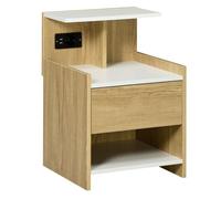 HOMCOM Mesita de Noche Moderna Mesilla de Noche con Puertos USB Toma de Corriente Cajón y Estantes Mesa de Noche para Dormitorio Salón 40x40x60 cm Natural