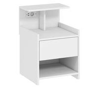 HOMCOM Mesita de Noche con Estación de Carga, Mesilla de Noche Dormitorio con Puertos USB, Cajón y Estantes Abiertos, para Salón, Estudio, 40x40x60 cm, Blanco