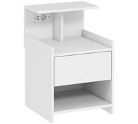 HOMCOM Mesita de Noche con Estación de Carga Puertos USB Cajón y Estantes Mesilla de Noche Dormitorio 40x40x60 cm Blanco