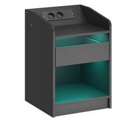 HOMCOM Mesita de Noche con Estación de Carga y Luz LED RGB, Mesilla de Noche Dormitorio con Cajón, Estante Abierto, Puertos USB y Control Remoto, para Salón, Estudio, 40x40x58 cm, Negro