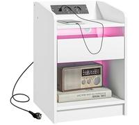 HOMCOM Mesita de Noche con Estación de Carga y Luz LED RGB, Mesilla de Noche Dormitorio con Cajón, Estante Abierto, Puertos USB y Control Remoto, para Salón, Estudio, 40x40x58 cm, Blanco