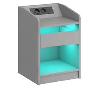 HOMCOM Mesita de Noche con Estación de Carga y Luz LED RGB, Mesilla de Noche Dormitorio con Cajón, Estante Abierto, Puertos USB y Control Remoto, para Salón, Estudio, 40x40x58 cm, Gris