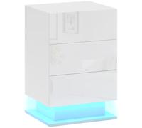 HOMCOM Mesita de Noche con LED RGB 3 Cajones y Mando a Distancia Diseño Moderno 40x35x60 cm Blanco Brillo