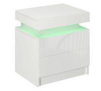 Homcom mesita de noche con luces led de 3 colores mesilla de noche con 2 cajones con frente de alto brillo interruptor con cable y control de app mesa de noche para dormitorio salón blanco 45x35x52 cm