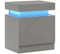 HOMCOM Mesita de Noche con Luces LED de 3 Colores Mesilla de Noche con 2 Cajones con Frente de Alto Brillo Interruptor con Cable y Control de App Mesa de Noche para Dormitorio Salón Gris 45x35x52 cm