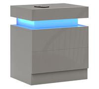 Homcom mesita de noche con luces led de 3 colores mesilla de noche con 2 cajones con frente de alto brillo interruptor con cable y control de app mesa de noche para dormitorio salón gris 45x35x52 cm