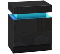 HOMCOM Mesita de Noche con Luces LED de 3 Colores Mesilla de Noche con 2 Cajones Interruptor con Cable y Control de App Mesa de Noche para Dormitorio Salón Negro 45x35x52 cm