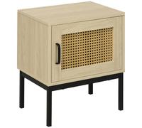 HOMCOM Mesita de Noche con Puerta de Ratán Roble Estilo Boho Mesilla con Patas de Metal para Dormitorio 43x30x51 cm Aosom España
