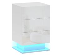 Mesita de Noche con LED RGB 3 Cajones y Mando a Distancia Diseño Moderno 40x35x60 cm Blanco Brillo White 40x35x60 cm