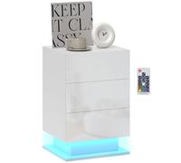 HOMCOM Mesita de Noche con Tira de Luz LED Multicolor Variable Mesa Auxiliar con 3 Cajones Estilo Moderno Mesilla de Noche para Dormitorio Salón 40x35x60 cm Blanco Brillo