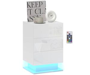 HOMCOM Mesita de Noche con Tira LED 3 Cajones 40x35x60 cm Blanco Brillo