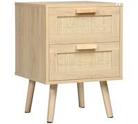 HOMCOM Mesita de Noche de Diseño Boho Mesilla de Noche con 2 Cajones y Patas de Madera para Salón Dormitorio 40x40x56cm Natural Aosom España