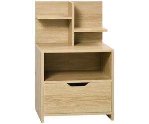 HOMCOM Mesita de Noche de Madera Mesilla de Noche con Cajon y Estantes de Almacenamiento Mesita Auxiliar para Salon Dormitorio 45x35x73 cm Natural