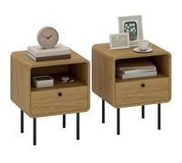 HOMCOM Mesita de noche estrecha, Mesa auxiliar con compartimento abierto y 1 cajón, patas de acero y esquinas redondeadas, para dormitorio, sala de estar, 40 x 36 x 50 cm, efecto madera roble