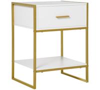 HOMCOM Mesita de Noche Mesa Auxiliar con Cajón y Estante 45x40x60 cm Blanco | para Dormitorio, Salón, Cama, Oficina, Estilo Moderno