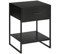 HOMCOM Mesita de Noche Mesa Auxiliar con Cajón y Estante 45x40x60 cm Negro | Almacenamiento, para Dormitorio Salón Cama Oficina, Estilo Moderno