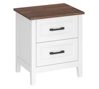 HOMCOM Mesita de Noche, Mesilla de Noche con 2 Cajones, Estilo Rústico, Mesita para Salón, Dormitorio, 45x30x50 cm, Blanco