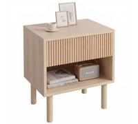 HOMCOM Mesita de Noche, Mesilla de Noche con Cajón y Estante Abierto, Estilo Moderno, Mesita Auxiliar para Dormitorio, Salón, 47x47x50 cm, Madera Natural