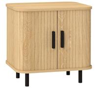 HOMCOM Mesita de Noche Mesilla de Noche Dormitorio con Puertas Correderas 2 Estantes y Patas de Acero Estilo Escandinavo para Salón 48x40x48 cm Roble