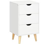HOMCOM Mesita de Noche, mesita de Noche con 3 cajones, Mesa Auxiliar con Patas de Madera de Pino para Dormitorio, Sala de Estar, Color Blanco