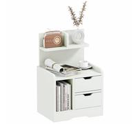 HOMCOM Mesita de Noche Moderna con 2 Cajones y 3 Compartimentos de Almacenaje Mesilla de Noche para Dormitorio Salón Soporta 30 kg 40x30x60 cm Blanco