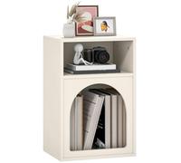 HOMCOM Mesita de Noche Moderna Estrecha Mesa Auxiliar Crema | Mesilla de Noche, 2 Compartimentos Abiertos, Diseño en Forma de Arco, para Salón Dormitorio, 40x30x60 cm