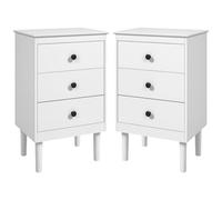 HOMCOM Mesita de Noche, Moderna Mesa Auxiliar con 3 cajones, mesita de Noche para Dormitorio, 40 x 30 x 64 cm, Juego de 2, Color Blanco