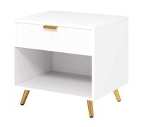 HOMCOM Mesita de Noche Moderna Mesilla de Noche con Cajón Panel Acanalado y Compartimento Abierto para Dormitorio Salón 50x40x47 cm Blanco