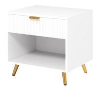 HOMCOM Mesita de Noche Moderna Mesilla de Noche con Cajón y Compartimento Abierto para Dormitorio Salón 50x40x47 cm Blanco