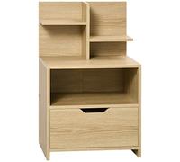 HOMCOM Mesita de Noche Moderna, Mesilla de Noche con Cajón y Estantes Pequeños y Compartimiento, Mesita Auxiliar para Dormitorio, Salón, 45x35x73 cm, Natural