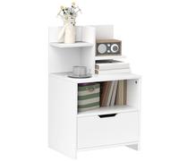 HOMCOM Mesita de Noche Moderna, Mesilla de Noche con Cajón y Estantes Pequeños y Compartimiento, Mesita Auxiliar para Dormitorio, Salón, 45x35x73 cm, Blanco