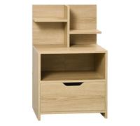 HOMCOM Mesita de Noche Moderna, Mesilla de Noche con Cajón y Estantes Pequeños y Compartimiento, Mesita Auxiliar para Dormitorio, Salón, 45x35x73 cm, Natural