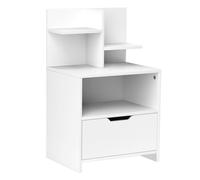 HOMCOM Mesita de Noche Moderna, Mesilla de Noche con Cajón y Estantes Pequeños y Compartimiento, Mesita Auxiliar para Dormitorio, Salón, 45x35x73 cm, Blanco