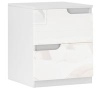 HOMCOM Mesita de Noche Moderna Mesilla de Noche con Cajones con Frontal Blanco Brillante y Almohadilla 40x40x48 cm Blanco